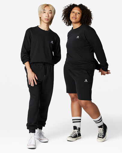 Black Converse Go-To Embroidered Star Chevron Standard-Fit Women T Shirts UK | C-45796289