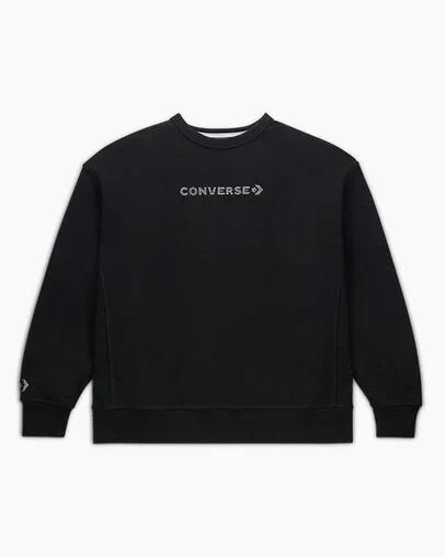 Black Converse Gold Standard Crew Neck Women Sweatshirt UK | C-61502399