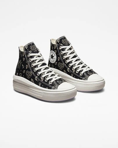 Black / Beige White Converse Chuck Taylor All Star Move Women Platform Shoes UK | C-20469879