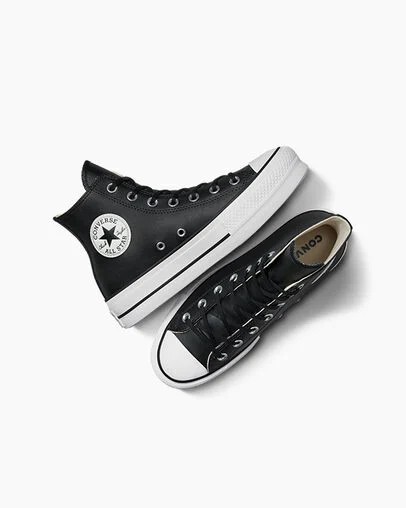Black / White Converse Chuck Taylor All Star Leather Women Platform Shoes UK | C-98015729
