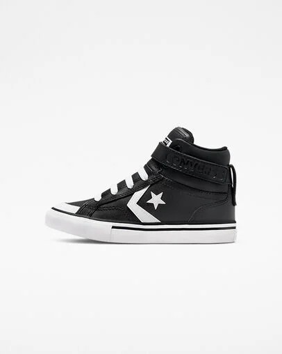 Black / White Converse Pro Blaze Strap Leather Kids' Sneakers UK | C-95678439