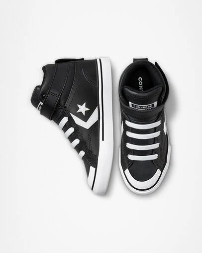 Black / White Converse Pro Blaze Strap Leather Kids' Sneakers UK | C-95678439