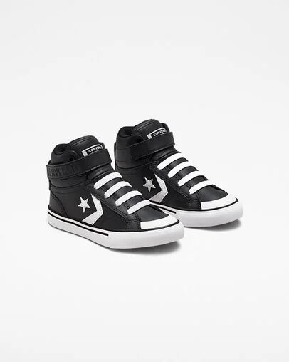 Black / White Converse Pro Blaze Strap Leather Kids' Sneakers UK | C-95678439