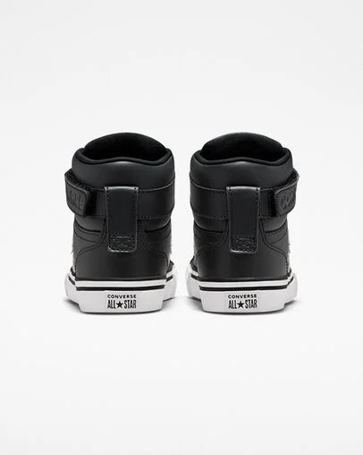 Black / White Converse Pro Blaze Strap Leather Kids' Sneakers UK | C-95678439