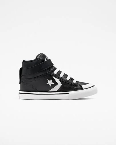 Black / White Converse Pro Blaze Strap Leather Kids\' Sneakers UK | C-95678439
