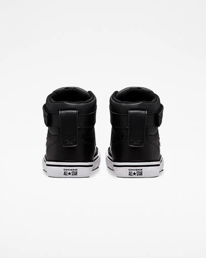 Black / White Converse Pro Blaze Strap Leather Kids' Sneakers UK | C-24870969