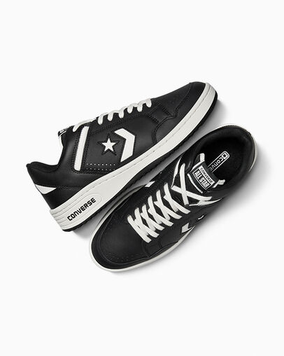 Black / White Converse Weapon Leather Women Basketball Shoes UK | C-10285739