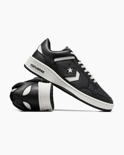 Black / White Converse Weapon Leather Women Basketball Shoes UK | C-10285739