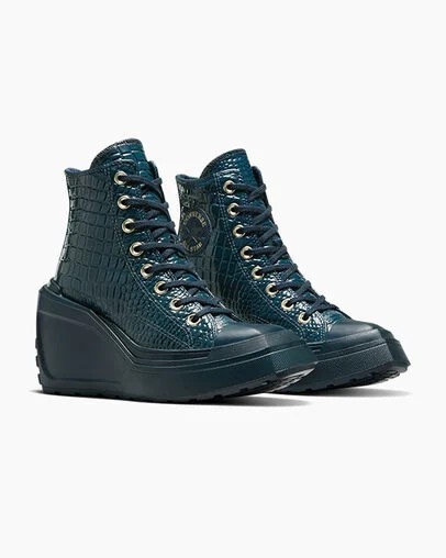 Blue / Gold Converse Chuck 70 De Luxe Wedge Women Platform Shoes UK | C-71624939