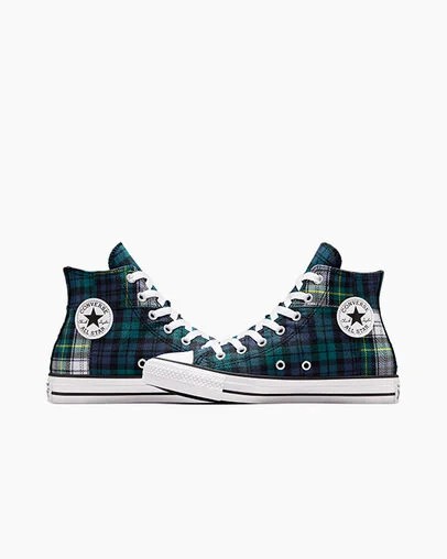 Green / Navy / White Converse Chuck Taylor All Star Plaid Kids' Sneakers UK | C-60532919