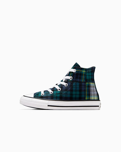 Green / Navy / White Converse Chuck Taylor All Star Plaid Kids' Sneakers UK | C-27830619