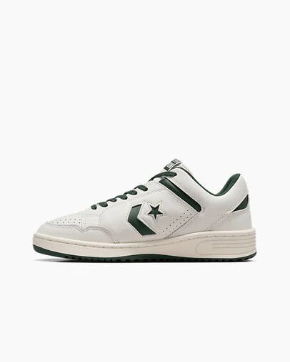 Green / White Converse Weapon Leather Women Basketball Shoes UK | C-02731989