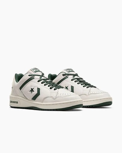Green / White Converse Weapon Leather Women Basketball Shoes UK | C-02731989