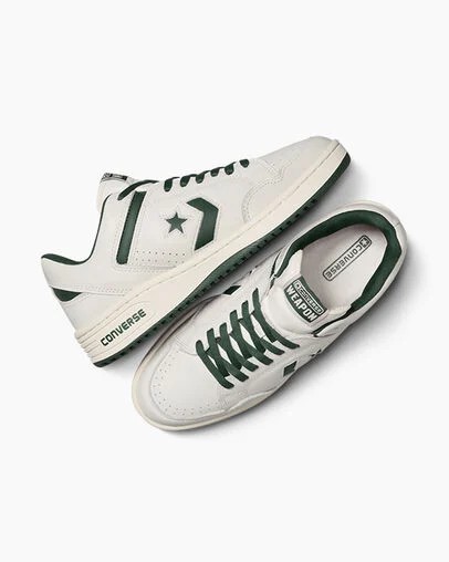 Green / White Converse Weapon Leather Women Basketball Shoes UK | C-02731989