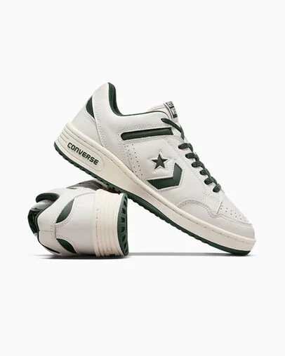 Green / White Converse Weapon Leather Women Basketball Shoes UK | C-02731989