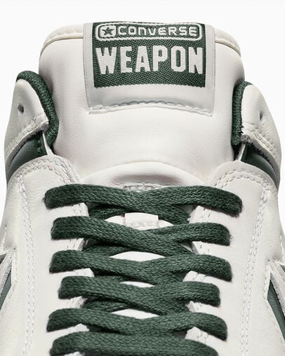 Green / White Converse Weapon Leather Women Basketball Shoes UK | C-02731989