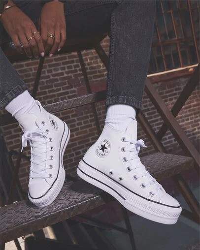 White / Black Converse Chuck Taylor All Star Leather Women Platform Shoes UK | C-75360419
