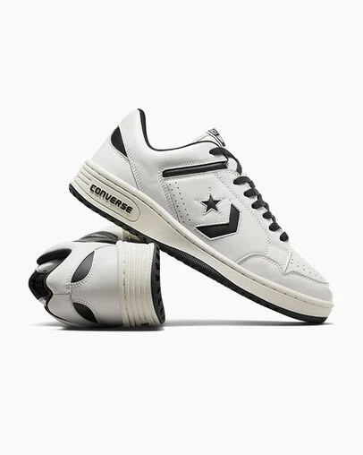 White / Black Converse Weapon Leather Men Tennis Shoes UK | C-57629039