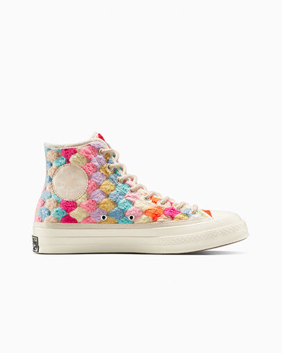 White / Black / Multicolor Converse Upcycle Chuck 70 Crochet Blankets Men Sneakers UK | C-64950819