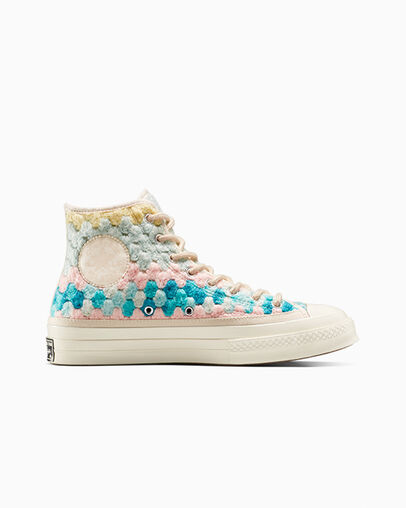 White / Black / Multicolor Converse Upcycle Chuck 70 Crochet Blankets Men Sneakers UK | C-64950819