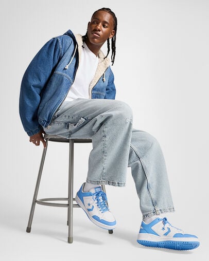 White / Blue Converse Weapon Leather Men Basketball Shoes UK | C-87594329