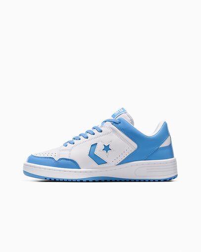 White / Blue Converse Weapon Leather Men Basketball Shoes UK | C-87594329