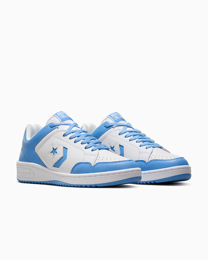White / Blue Converse Weapon Leather Men Basketball Shoes UK | C-87594329