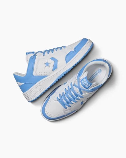 White / Blue Converse Weapon Leather Men Basketball Shoes UK | C-87594329