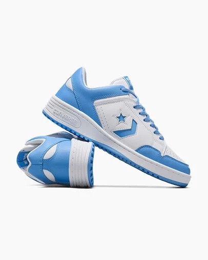 White / Blue Converse Weapon Leather Men Basketball Shoes UK | C-87594329
