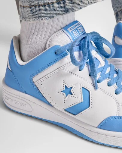 White / Blue Converse Weapon Leather Women Basketball Shoes UK | C-67304159