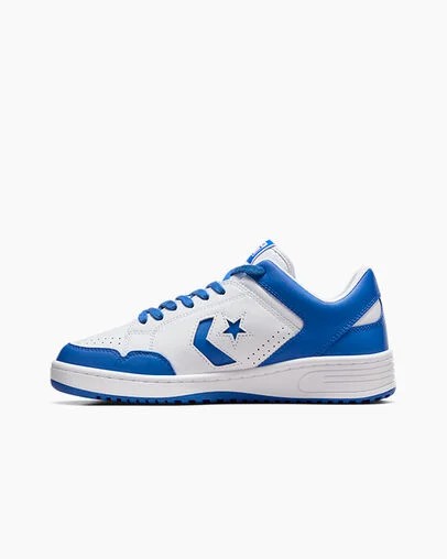 White / Blue Converse Weapon Leather Women Basketball Shoes UK | C-69403289