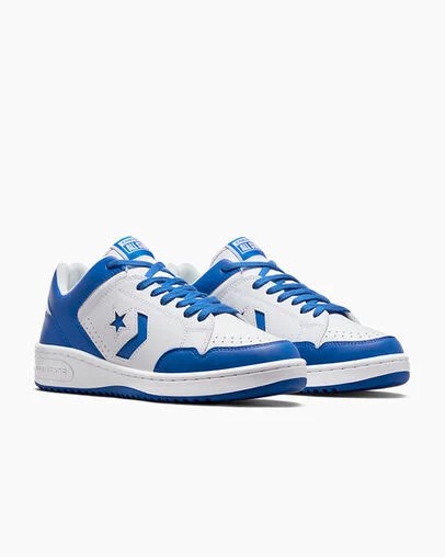 White / Blue Converse Weapon Leather Women Basketball Shoes UK | C-69403289