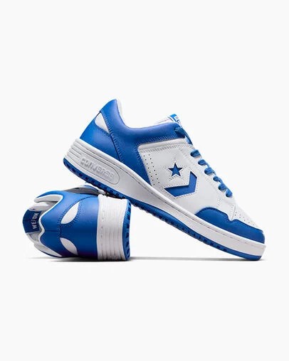 White / Blue Converse Weapon Leather Women Basketball Shoes UK | C-69403289