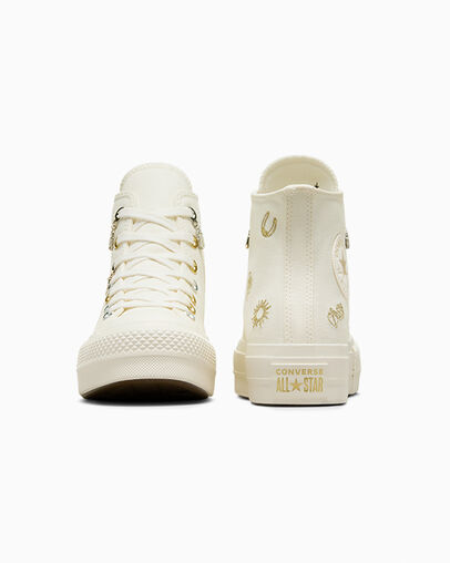 White / Gold / Silver Converse Chuck Taylor All Star Lift Women Platform Shoes UK | C-63451909