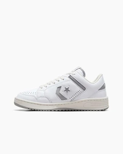 White / Grey Converse Weapon Leather Women Basketball Shoes UK | C-78063499
