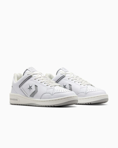 White / Grey Converse Weapon Leather Women Basketball Shoes UK | C-78063499