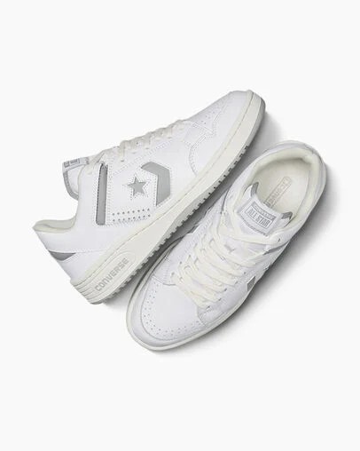 White / Grey Converse Weapon Leather Women Basketball Shoes UK | C-78063499