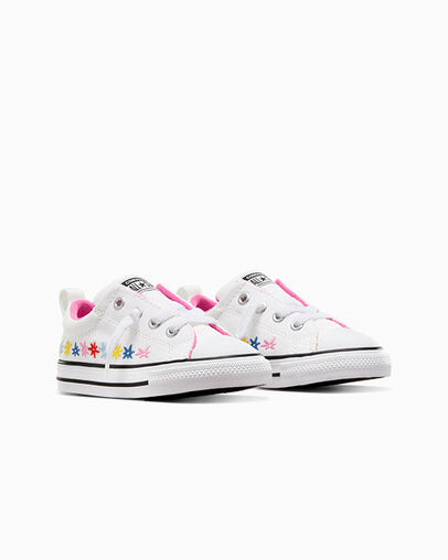 White / Pink Converse Chuck Taylor All Star Street Embroidered Flowers Kids' Sneakers UK | C-03198259